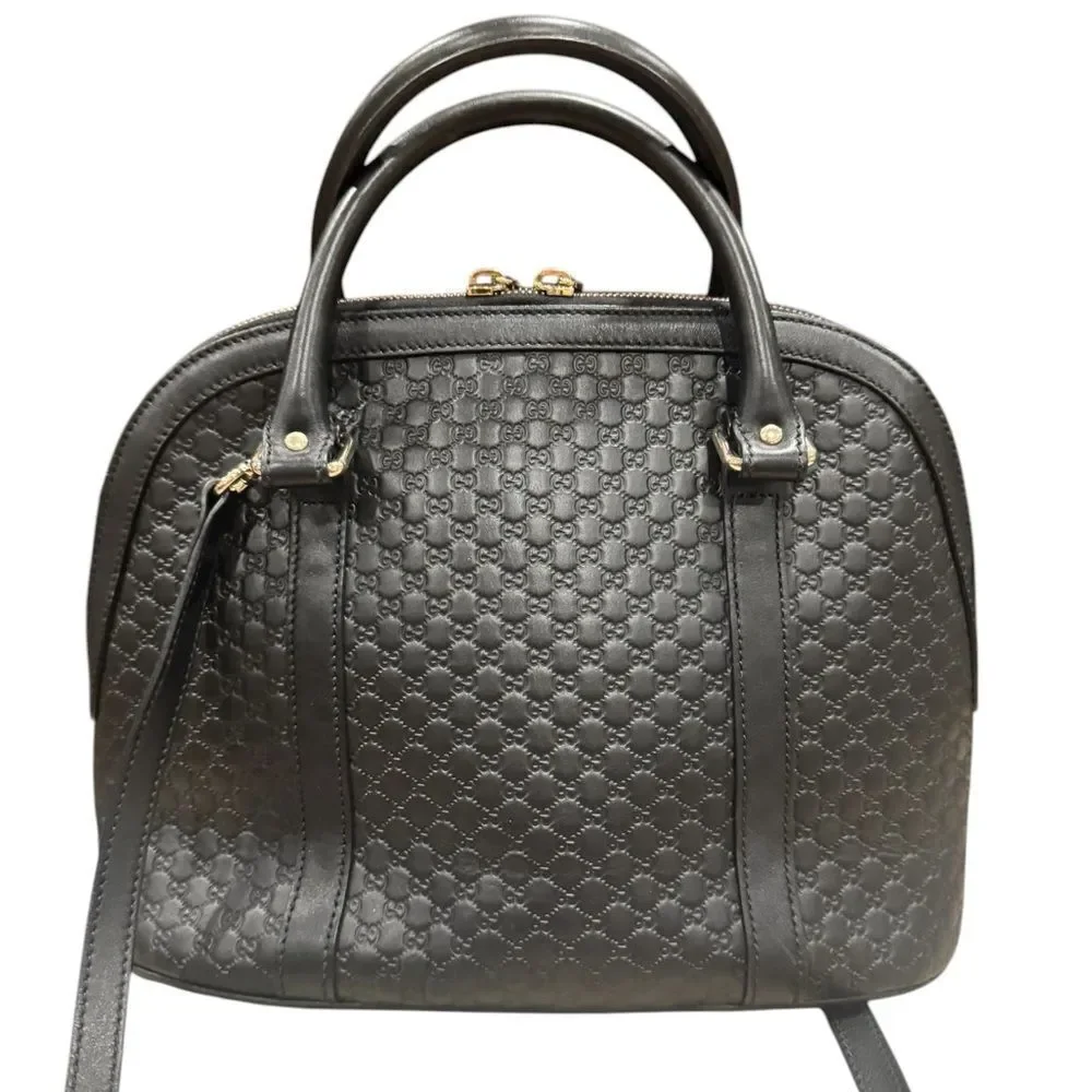 GUCCI Black Microguccisima Leather Top Handle 2way Dome Bowler Bag Satchel Auth